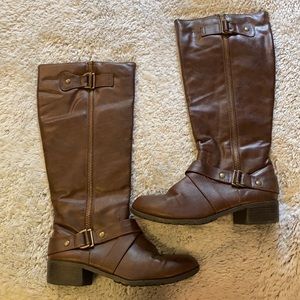 Brown leather riding boots